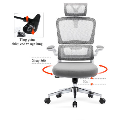 Ghế Xoay Văn Phòng Lưới Nhập Khẩu Khung Trắng HH-GVP527-L3 Cao Cấp Ghế Xoay Văn Phòng Lưới Nhập Khẩu Khung Trắng HH-GVP527-L3 Cao Cấp