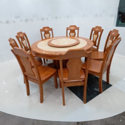 Bộ Bàn Ăn Tròn PH-BAT001 Gỗ Cao Su Mặt Đá Xoay Sang Trọng