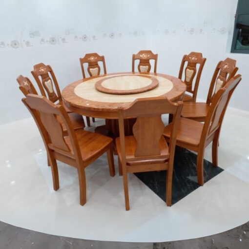 Bộ Bàn Ăn Tròn PH-BAT001 Gỗ Cao Su Mặt Đá Xoay Sang Trọng