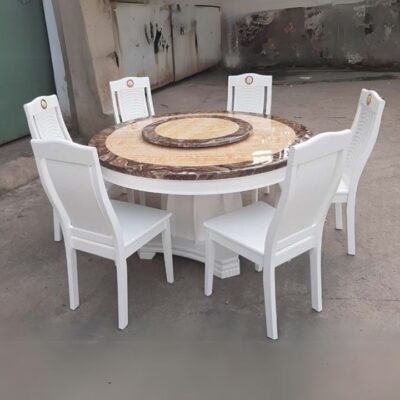 Bộ Bàn Ăn Tròn PH-BAT011 Gỗ Cao Su Tự Nhiên, Mặt Đá Nhập Khẩu