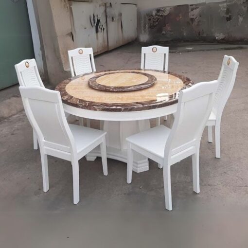Bộ Bàn Ăn Tròn PH-BAT011 Gỗ Cao Su Tự Nhiên, Mặt Đá Nhập Khẩu