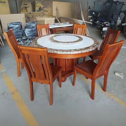 Bộ Bàn Mặt Đá PH-BAT015 Gỗ Cao Su Tự Nhiên, Phong Cách Hiện Đại