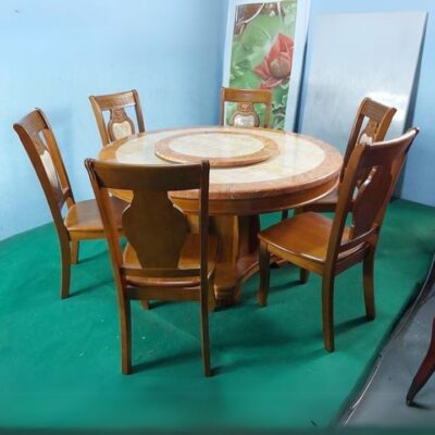 Bàn Ăn Cao Cấp PH-BAT016 Gỗ Cao Su Chân Cứng, Mặt Đá Tròn