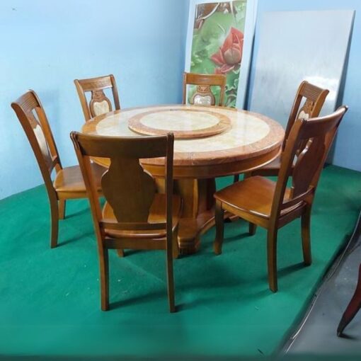 Bàn Ăn Cao Cấp PH-BAT016 Gỗ Cao Su Chân Cứng, Mặt Đá Tròn