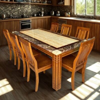 Bàn Ăn Gia Đình 6 Ghế Mặt Đá PH-BA017 Đẹp, Dễ Vệ Sinh