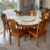 Bàn Ăn Gỗ Cao Su PH-BAT018 Mặt Đá Tròn Bền, Kiểu Nhật Bản