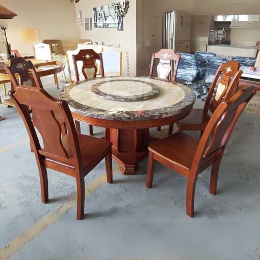 Bộ Bàn Ăn PH-BAT019 Gỗ Cao Su Mặt Đá Tròn Cứng Cáp