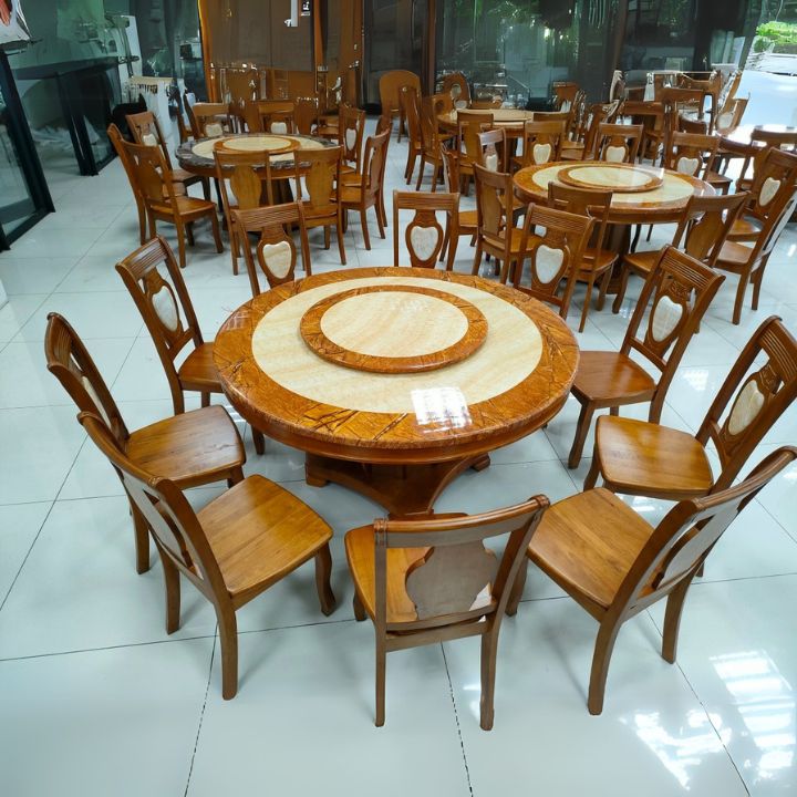 Bàn Ăn Tròn Gỗ Cao Su PH-BAT002 Mặt Đá Tự Nhiên Đẹp Mắt