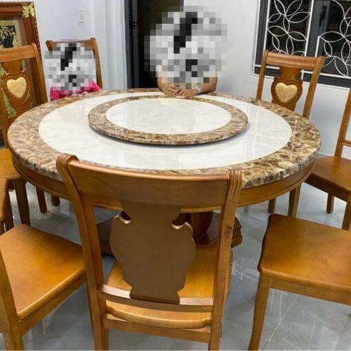 Bàn Tròn Mặt Đá PH-BAT020 Gỗ Cao Su Tự Nhiên Tông Màu Ấm