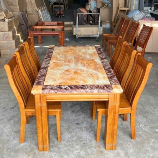 Bàn Ăn Mặt Đá Chân Gỗ Cao Su PH-BA029 Bền Chắc Theo Năm Tháng
