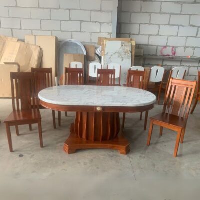 Mẫu Bàn Ăn PH-BAEL003 Gỗ Cao Su Kết Hợp Mặt Đá Bền Bỉ, Chống Trầy