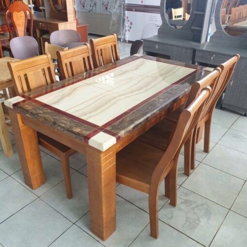 Bàn Ăn Mặt Đá 6 Ghế Có Sẵn PH-BA050 Ship Nhanh Toàn Quốc