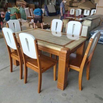 Bàn Ăn Thiết Kế Châu Âu PH-BA053 Mặt Đá Đẹp, Gỗ Tự Nhiên