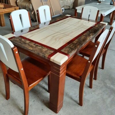 Bàn Ăn Màu Gỗ Mặt Đá Vân Nổi PH-BA058 Thiết Kế Sang Trọng