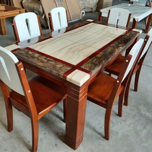 Bàn Ăn Màu Gỗ Mặt Đá Vân Nổi PH-BA058 Thiết Kế Sang Trọng