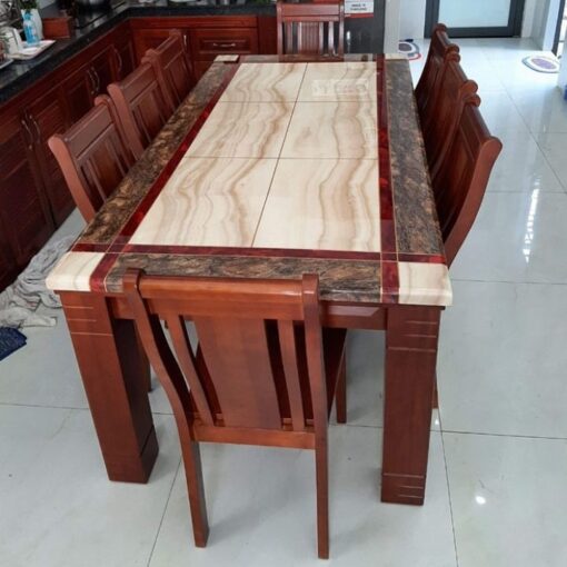 Bàn Ghế Ăn Gỗ Tự Nhiên 6 Ghế PH-BA061 Mặt Đá Vân Mây Hiện Đại