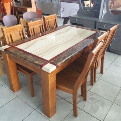 Bộ Bàn Ghế Ăn 6 Chỗ Mặt Đá Marble PH-BA062 Thiết Kế Đẹp Cho Gia Đình