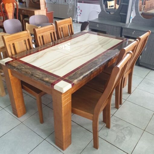 Bộ Bàn Ghế Ăn 6 Chỗ Mặt Đá Marble PH-BA062 Thiết Kế Đẹp Cho Gia Đình