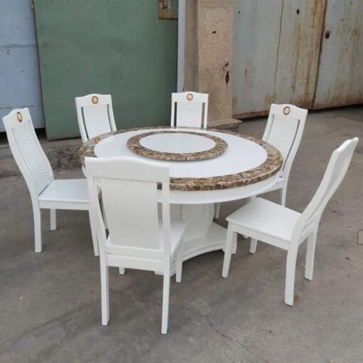 Bộ Bàn Gỗ Cao Su PH-BAT007 Mặt Đá Tròn Hiện Đại, Tối Giản