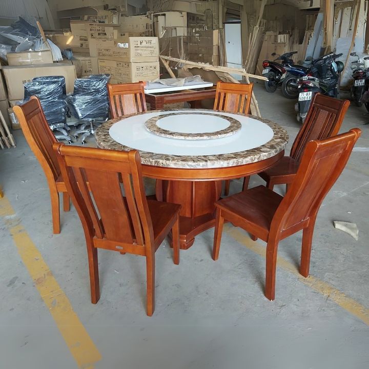 Bộ Bàn Ăn Tròn PH-BAT011 Gỗ Cao Su Tự Nhiên, Mặt Đá Nhập Khẩu