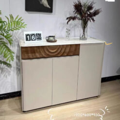 Tủ Giày Gỗ MDF Hiện Đại TG C100-10 Màu Trắng Vân Gỗ Cánh Mở Có Hộc Kéo Tiện Lợi
