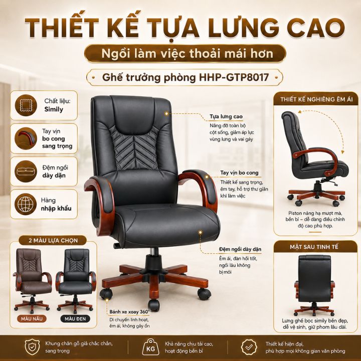 Ghế Trưởng Phòng HHP-GTP8017 Simily Nhập Khẩu, Tăng Giảm Chiều Cao, Gật Gù, 2 Màu Đen Nâu Ghế Trưởng Phòng HHP-GTP8017 Simily Nhập Khẩu, Tăng Giảm Chiều Cao, Gật Gù, 2 Màu Đen Nâu - Hình ảnh 6
