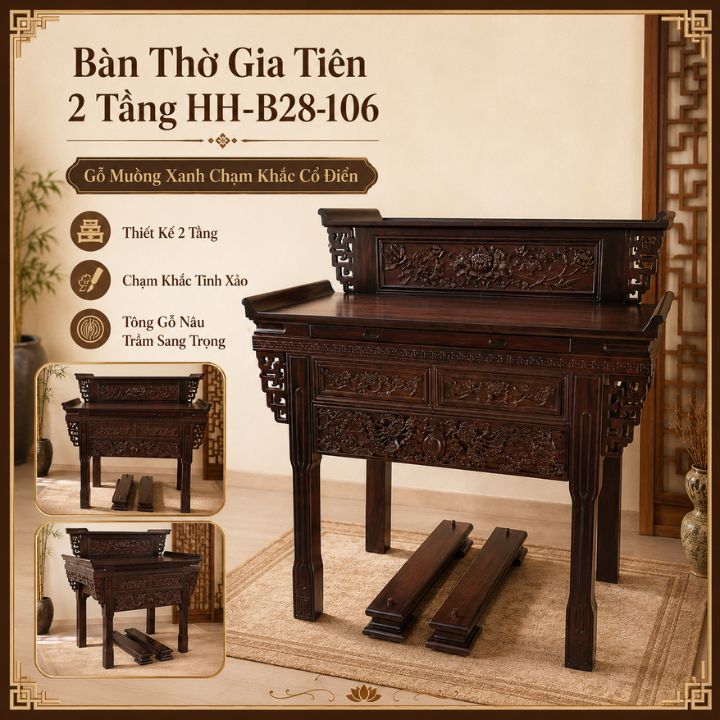Bàn Thờ Gia Tiên 2 Tầng An Phúc HH-B28 Gỗ Muồng Xanh – Tôn Nghiêm Không Gian Thờ Cúng Việt Bàn Thờ Gia Tiên 2 Tầng An Phúc HH-B28 Gỗ Muồng Xanh – Tôn Nghiêm Không Gian Thờ Cúng Việt - Ảnh 8
