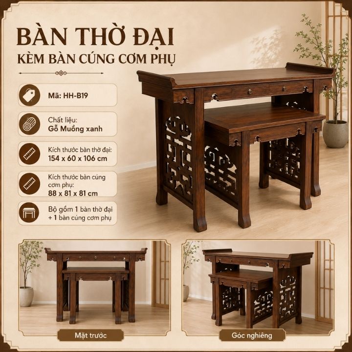 Bộ Bàn Thờ Đại Kèm Bàn Cúng Cơm HH-B19 Cho Gian Thờ Thêm Chỉn Chu Bộ Bàn Thờ Đại Kèm Bàn Cúng Cơm HH-B19 Cho Gian Thờ Thêm Chỉn Chu - Ảnh 6