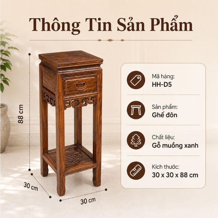 Ghế Đôn Gỗ Muồng Xanh HH-D5 Dáng Cao Sang Trọng Ghế Đôn Gỗ Muồng Xanh HH-D5 Dáng Cao Sang Trọng - Ảnh 5