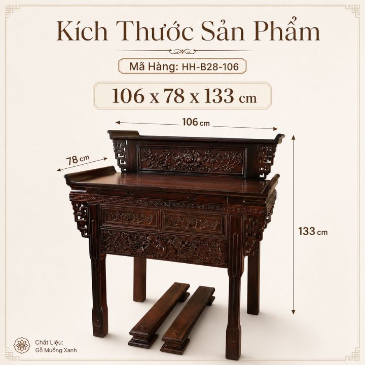 Bàn Thờ Gia Tiên 2 Tầng An Phúc HH-B28 Gỗ Muồng Xanh – Tôn Nghiêm Không Gian Thờ Cúng Việt Bàn Thờ Gia Tiên 2 Tầng An Phúc HH-B28 Gỗ Muồng Xanh – Tôn Nghiêm Không Gian Thờ Cúng Việt - Ảnh 7