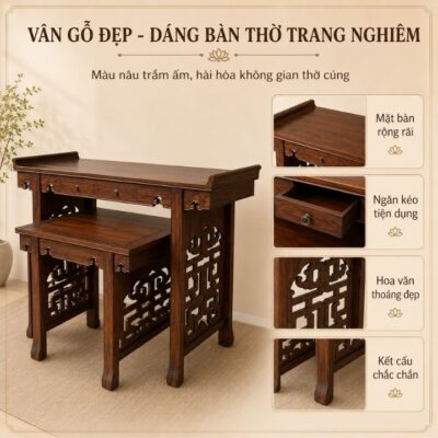 Bộ Bàn Thờ Đại Kèm Bàn Cúng Cơm HH-B19 Cho Gian Thờ Thêm Chỉn Chu Bộ Bàn Thờ Đại Kèm Bàn Cúng Cơm HH-B19 Cho Gian Thờ Thêm Chỉn Chu