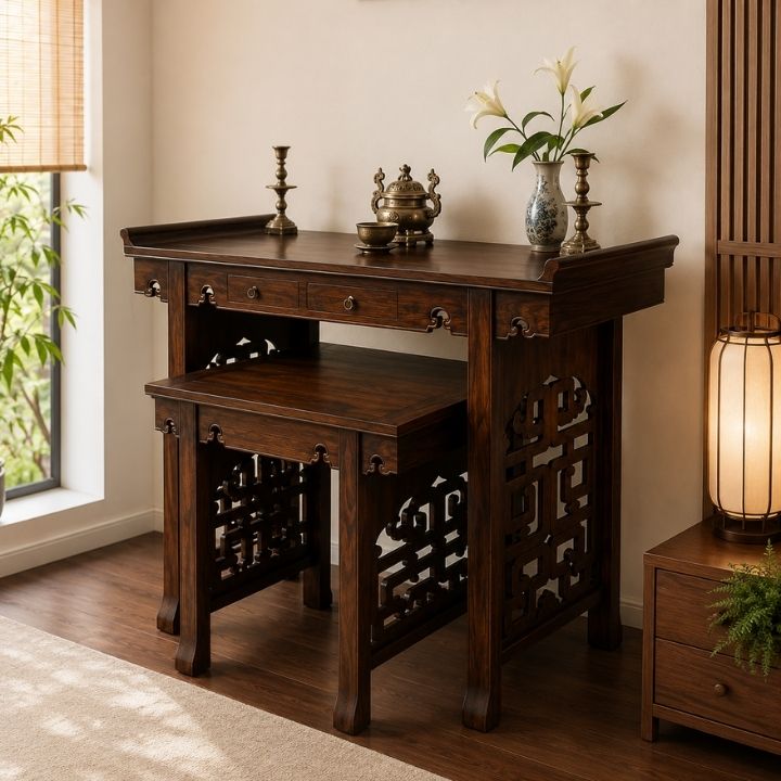 Bộ Bàn Thờ Đại Kèm Bàn Cúng Cơm HH-B19 Cho Gian Thờ Thêm Chỉn Chu Bộ Bàn Thờ Đại Kèm Bàn Cúng Cơm HH-B19 Cho Gian Thờ Thêm Chỉn Chu