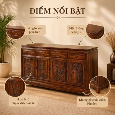 Tủ Trang Trí Gỗ Muồng Xanh HH-T13 Nét Trầm Sang Cho Không Gian Sống Tủ Trang Trí Gỗ Muồng Xanh HH-T13 Nét Trầm Sang Cho Không Gian Sống