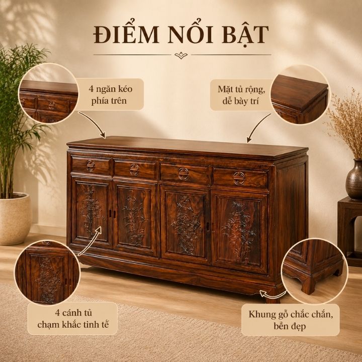 Tủ Trang Trí Gỗ Muồng Xanh HH-T13 Nét Trầm Sang Cho Không Gian Sống Tủ Trang Trí Gỗ Muồng Xanh HH-T13 Nét Trầm Sang Cho Không Gian Sống - Ảnh 4