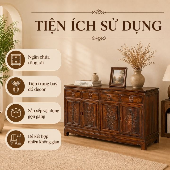 Tủ Trang Trí Gỗ Muồng Xanh HH-T13 Nét Trầm Sang Cho Không Gian Sống Tủ Trang Trí Gỗ Muồng Xanh HH-T13 Nét Trầm Sang Cho Không Gian Sống - Ảnh 3