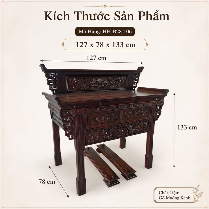 Bàn Thờ Gia Tiên 2 Tầng An Phúc HH-B28 Gỗ Muồng Xanh – Tôn Nghiêm Không Gian Thờ Cúng Việt Bàn Thờ Gia Tiên 2 Tầng An Phúc HH-B28 Gỗ Muồng Xanh – Tôn Nghiêm Không Gian Thờ Cúng Việt - Ảnh 6