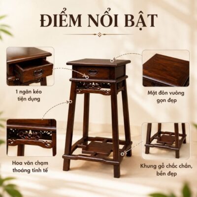 Đôn Vuông Gỗ Muồng Xanh HH-D13 Có Ngăn Kéo Tiện Dụng Đôn Vuông Gỗ Muồng Xanh HH-D13 Có Ngăn Kéo Tiện Dụng