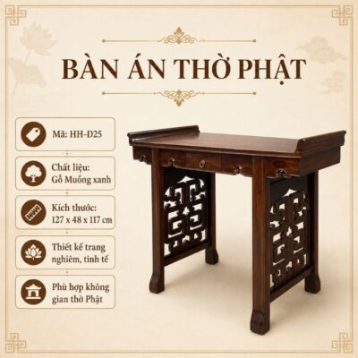 Bàn Án Thờ Phật Gỗ Muồng Xanh HH-D25 – Trang Nghiêm, Gọn Đẹp Cho Gian Thờ Thanh Tịnh Bàn Án Thờ Phật Gỗ Muồng Xanh HH-D25 – Trang Nghiêm, Gọn Đẹp Cho Gian Thờ Thanh Tịnh