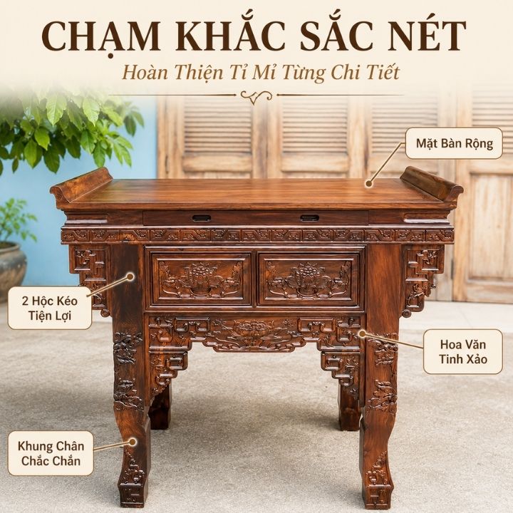 Bàn Thờ Gia Tiên Gỗ Muồng Xanh HH-B25 – Vẻ Đẹp Trang Nghiêm Trong Không Gian Thờ Việt Bàn Thờ Gia Tiên Gỗ Muồng Xanh HH-B25 – Vẻ Đẹp Trang Nghiêm Trong Không Gian Thờ Việt - Ảnh 7