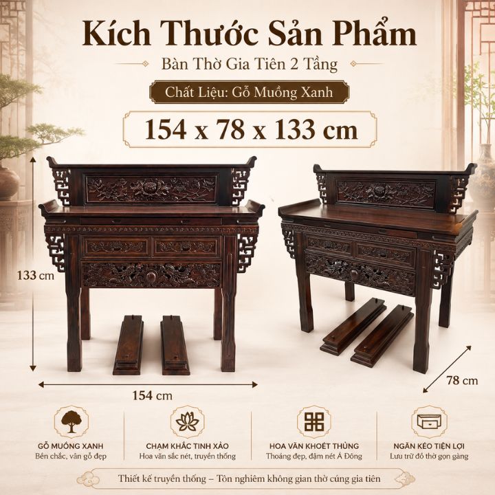 Bàn Thờ Gia Tiên 2 Tầng An Phúc HH-B28 Gỗ Muồng Xanh – Tôn Nghiêm Không Gian Thờ Cúng Việt Bàn Thờ Gia Tiên 2 Tầng An Phúc HH-B28 Gỗ Muồng Xanh – Tôn Nghiêm Không Gian Thờ Cúng Việt - Ảnh 5