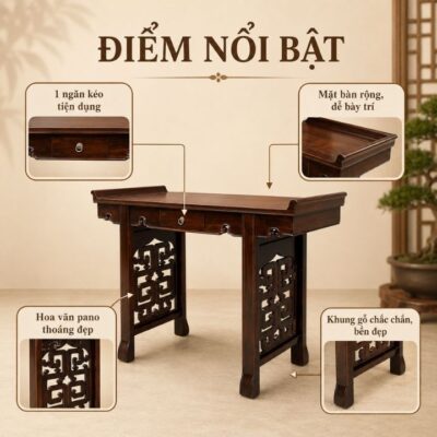 Bàn Án Thờ Phật Gỗ Muồng Xanh HH-D25 – Trang Nghiêm, Gọn Đẹp Cho Gian Thờ Thanh Tịnh Bàn Án Thờ Phật Gỗ Muồng Xanh HH-D25 – Trang Nghiêm, Gọn Đẹp Cho Gian Thờ Thanh Tịnh