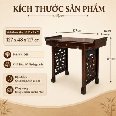 Bàn Án Thờ Phật Gỗ Muồng Xanh HH-D25 – Trang Nghiêm, Gọn Đẹp Cho Gian Thờ Thanh Tịnh Bàn Án Thờ Phật Gỗ Muồng Xanh HH-D25 – Trang Nghiêm, Gọn Đẹp Cho Gian Thờ Thanh Tịnh