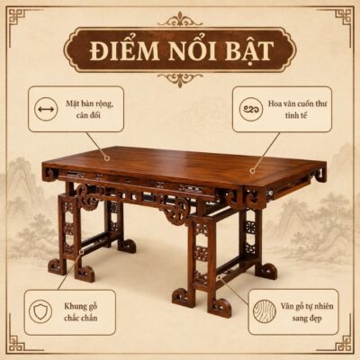 Bàn Cuốn Thư Gỗ Muồng Xanh HH-B17 Tôn Nét Trang Nghiêm Cho Không Gian Thờ Việt Bàn Cuốn Thư Gỗ Muồng Xanh HH-B17 Tôn Nét Trang Nghiêm Cho Không Gian Thờ Việt