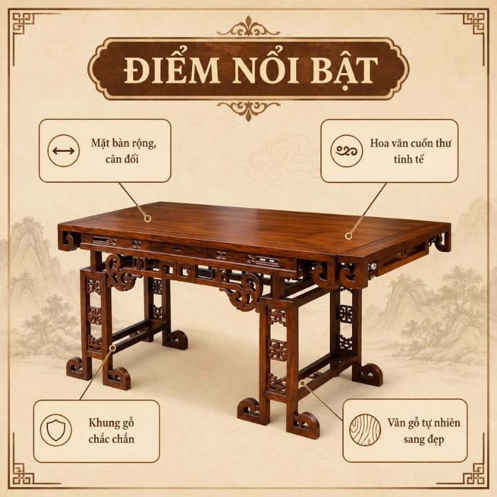 Bàn Cuốn Thư Gỗ Muồng Xanh HH-B17 Tôn Nét Trang Nghiêm Cho Không Gian Thờ Việt Bàn Cuốn Thư Gỗ Muồng Xanh HH-B17 Tôn Nét Trang Nghiêm Cho Không Gian Thờ Việt - Ảnh 4