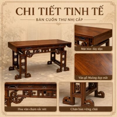 Bàn Cuốn Thư Gỗ Muồng Xanh HH-B17 Tôn Nét Trang Nghiêm Cho Không Gian Thờ Việt Bàn Cuốn Thư Gỗ Muồng Xanh HH-B17 Tôn Nét Trang Nghiêm Cho Không Gian Thờ Việt