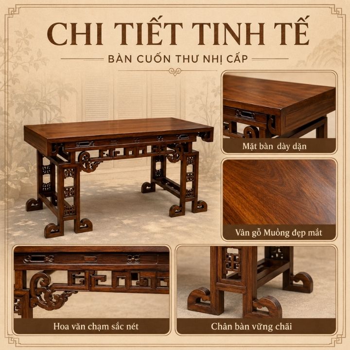 Bàn Cuốn Thư Gỗ Muồng Xanh HH-B17 Tôn Nét Trang Nghiêm Cho Không Gian Thờ Việt Bàn Cuốn Thư Gỗ Muồng Xanh HH-B17 Tôn Nét Trang Nghiêm Cho Không Gian Thờ Việt - Ảnh 3