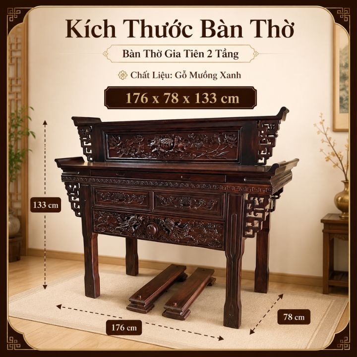 Bàn Thờ Gia Tiên 2 Tầng An Phúc HH-B28 Gỗ Muồng Xanh – Tôn Nghiêm Không Gian Thờ Cúng Việt Bàn Thờ Gia Tiên 2 Tầng An Phúc HH-B28 Gỗ Muồng Xanh – Tôn Nghiêm Không Gian Thờ Cúng Việt - Ảnh 4