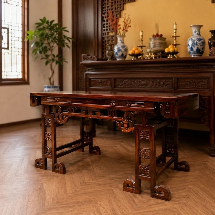 Bàn Cuốn Thư Gỗ Muồng Xanh HH-B17 Tôn Nét Trang Nghiêm Cho Không Gian Thờ Việt Bàn Cuốn Thư Gỗ Muồng Xanh HH-B17 Tôn Nét Trang Nghiêm Cho Không Gian Thờ Việt