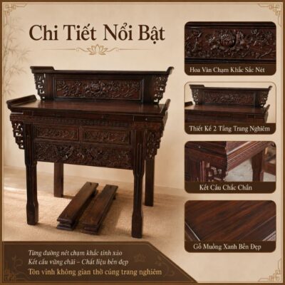 Bàn Thờ Gia Tiên 2 Tầng An Phúc HH-B28 Gỗ Muồng Xanh – Tôn Nghiêm Không Gian Thờ Cúng Việt Bàn Thờ Gia Tiên 2 Tầng An Phúc HH-B28 Gỗ Muồng Xanh – Tôn Nghiêm Không Gian Thờ Cúng Việt