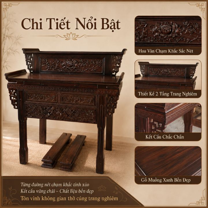 Bàn Thờ Gia Tiên 2 Tầng An Phúc HH-B28 Gỗ Muồng Xanh – Tôn Nghiêm Không Gian Thờ Cúng Việt Bàn Thờ Gia Tiên 2 Tầng An Phúc HH-B28 Gỗ Muồng Xanh – Tôn Nghiêm Không Gian Thờ Cúng Việt